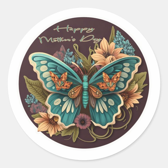 Butterfly and flowers Happy Mother's Day Stickers (Front)