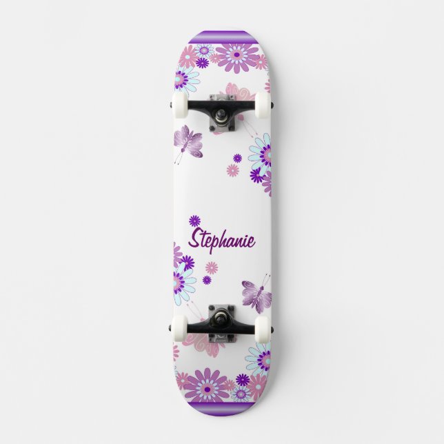 Butterfly And Flowers Just Add Name Skateboard (Front)