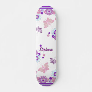 Butterfly And Flowers Just Add Name Skateboard