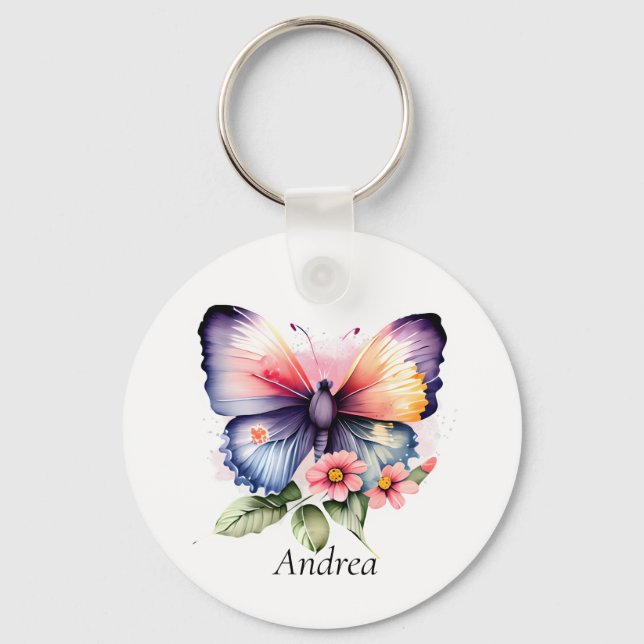 Butterfly and Flowers Key Ring (Front)