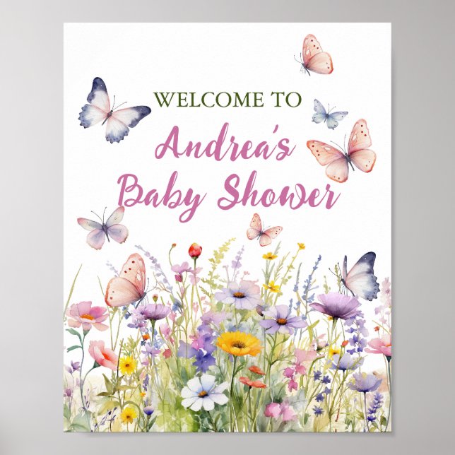 Butterfly and Flowers Party Sign (Front)