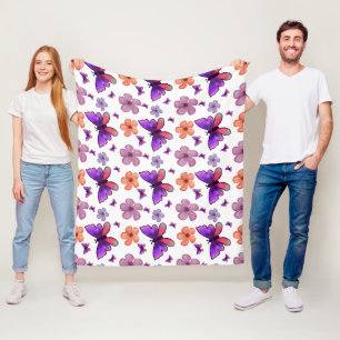 Butterfly and flowers pattern fleece blanket
