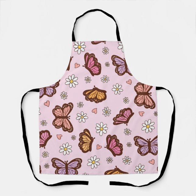 Butterfly and flowers seamless pattern apron (Front)