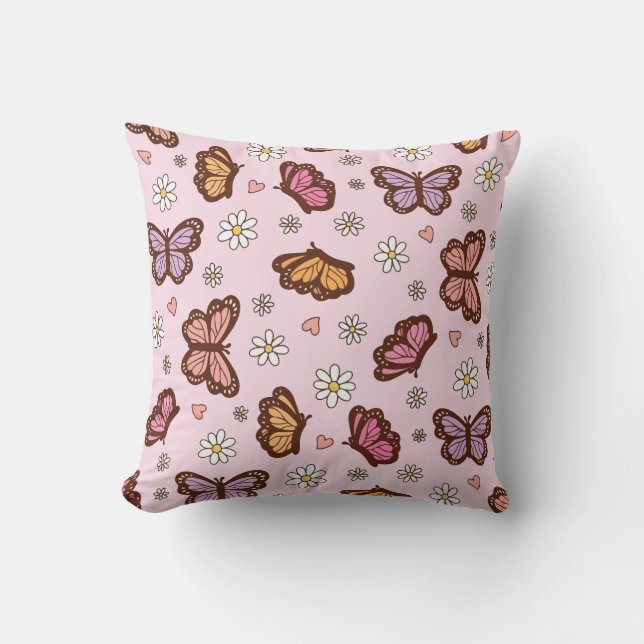 Butterfly and flowers seamless pattern cushion (Front)