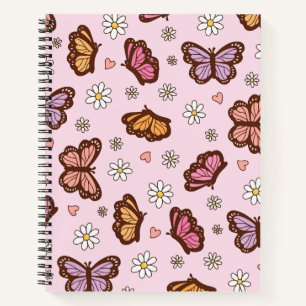 Butterfly and flowers seamless pattern notebook