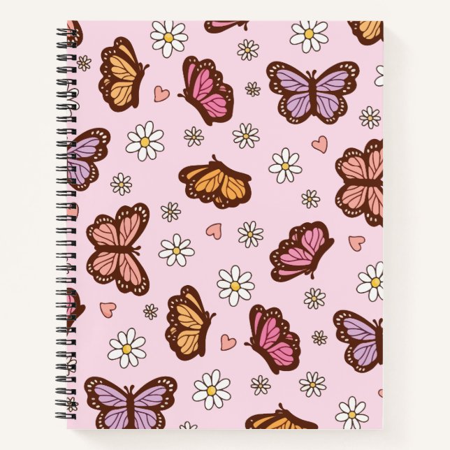 Butterfly and flowers seamless pattern notebook (Front)