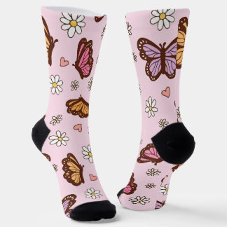 Butterfly and flowers seamless pattern socks