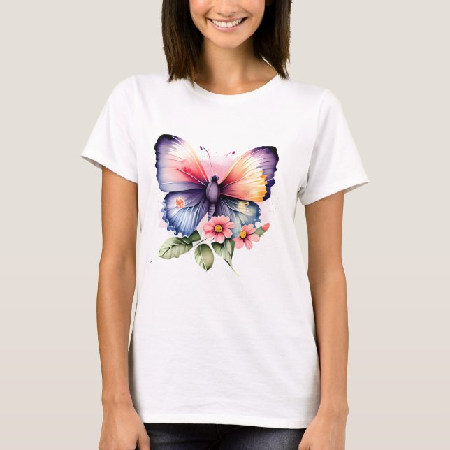 Butterfly and Flowers T-Shirt (Front)