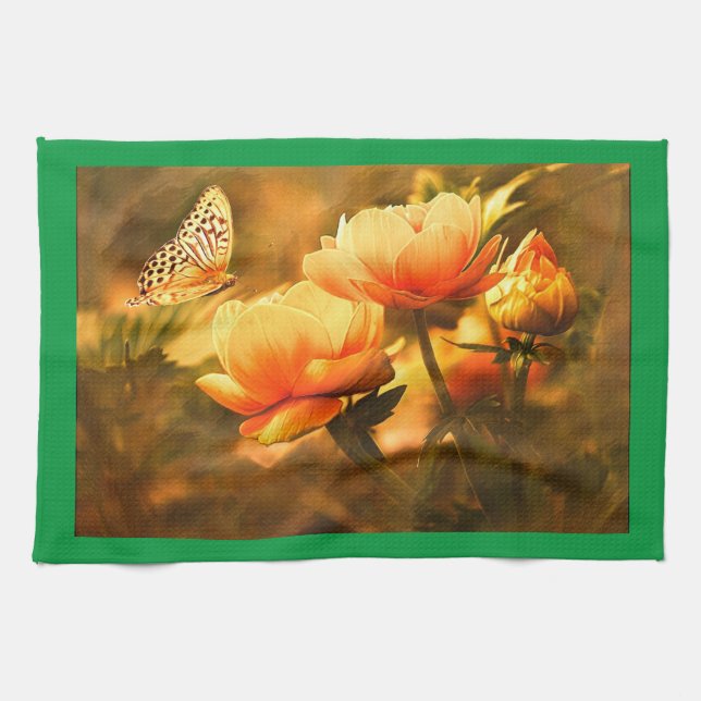 Butterfly And Flowers Tea Towel (Horizontal)