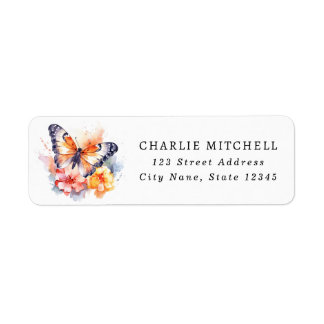 Butterfly and flowers watercolor return address