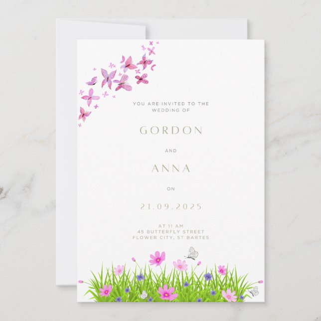 Butterfly and Flowers Wedding Inviations Invitation (Front)