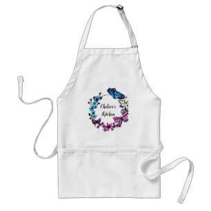 Butterfly and Flowers Wreath custom name Standard Apron