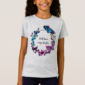 Butterfly and Flowers Wreath custom quote or name T-Shirt