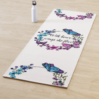Butterfly and Flowers Wreath custom quote or name Yoga Mat