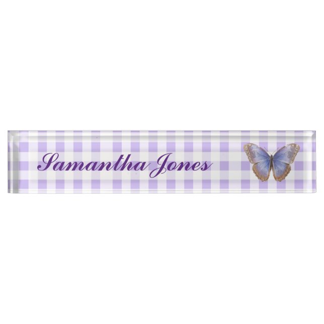 Butterfly and Gingham Desk Name Plate (Front)