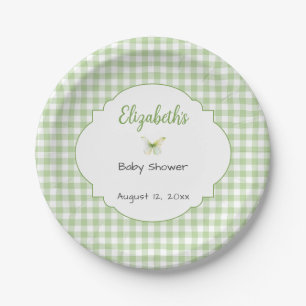 Butterfly and Green Gingham Baby Shower Plate