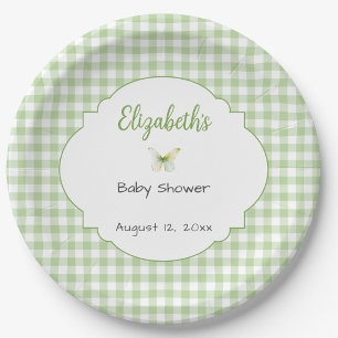 Butterfly and Green Gingham Baby Shower Plate