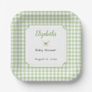 Butterfly and Green Gingham Baby Shower Plate