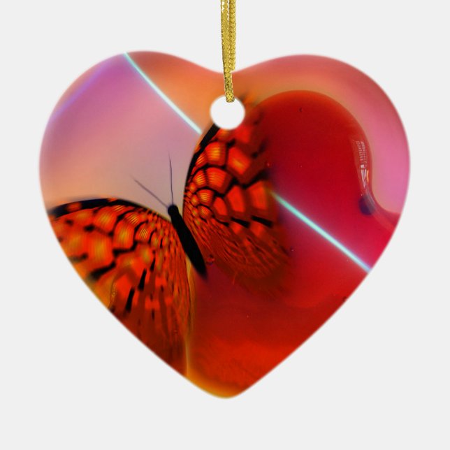 Butterfly and Hearts Ceramic Tree Decoration (Front)