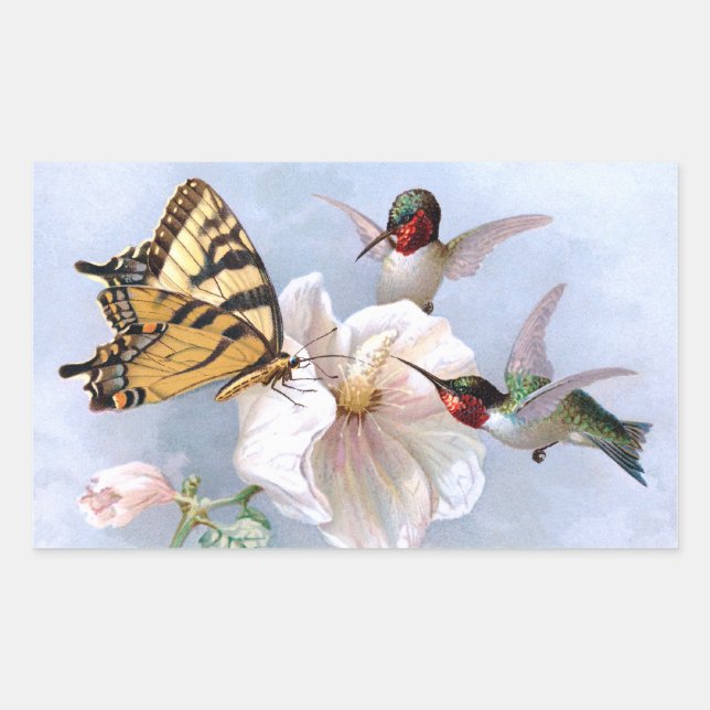 Butterfly and Hummingbirds Rectangular Sticker (Front)