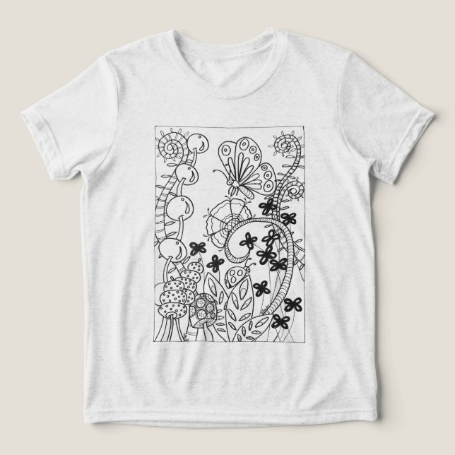 butterfly and ladybug with flowers Tri-Blend shirt (Design Front)