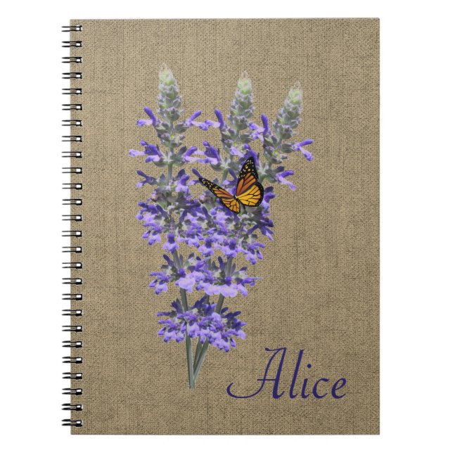 Butterfly and  Lavender Flower Spiral Notebook (Front)
