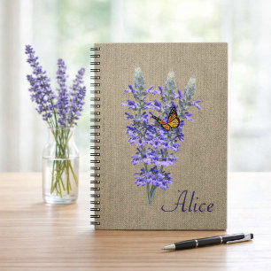 Butterfly and Lavender Flower Spiral Notebook