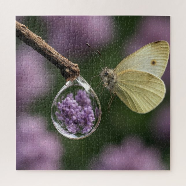Butterfly and Lilac Flower Reflection in Raindrop Jigsaw Puzzle (Vertical)