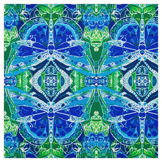 Butterfly and Medallion Batik Pattern in Blue Fabric (Swatch)