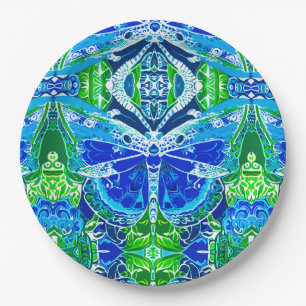 Butterfly and Medallion Batik Pattern in Blue Paper Plate