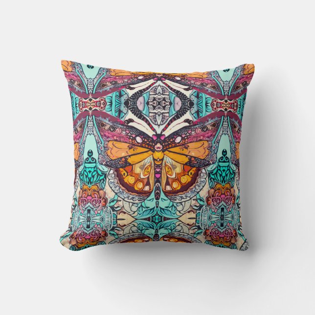 Butterfly and Medallion Batik Pattern in Orange Cushion (Front)