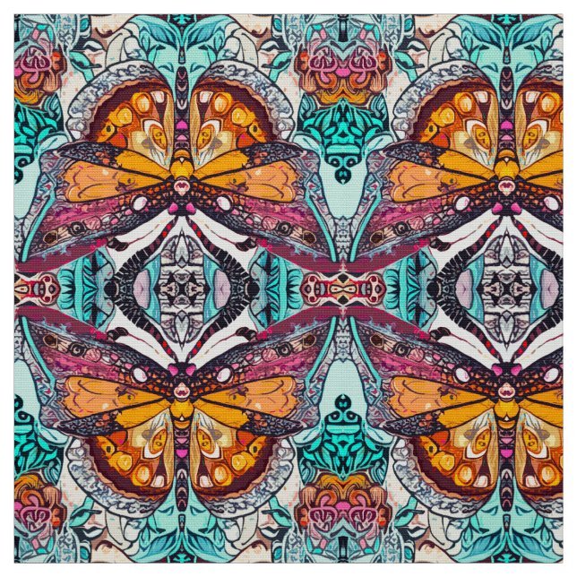 Butterfly and Medallion Batik Pattern in Orange Fabric (Swatch)