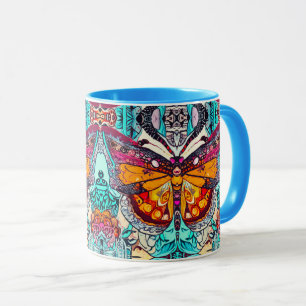 Butterfly and Medallion Batik Pattern in Orange  Mug