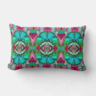 Butterfly and Medallion Batik Pattern in Turquoise Lumbar Cushion