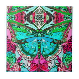 Butterfly and Medallion Batik Pattern in Turquoise Tile