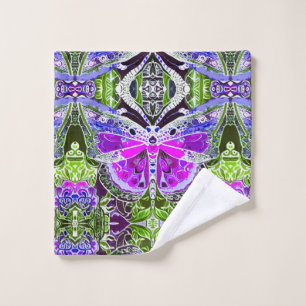 Butterfly and Medallion Batik Pattern in Violet  Bath Towel Set