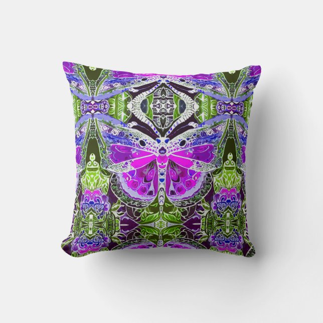 Butterfly and Medallion Batik Pattern in Violet  Cushion (Front)
