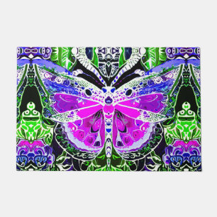 Butterfly and Medallion Batik Pattern in Violet  Doormat