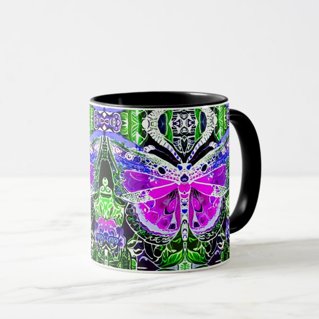 Butterfly and Medallion Batik Pattern in Violet  Mug (Front Right)