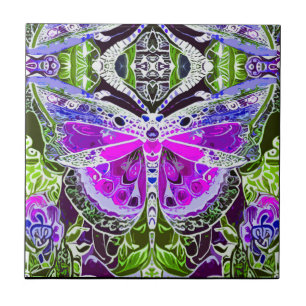 Butterfly and Medallion Batik Pattern in Violet  Tile