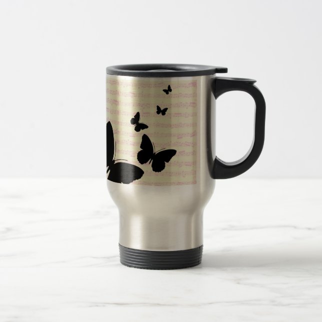 Butterfly and Pink Notes Travel Mug (Right)