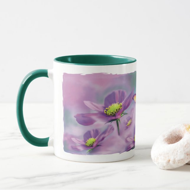 Butterfly And Purple Flower Mug (With Donut)