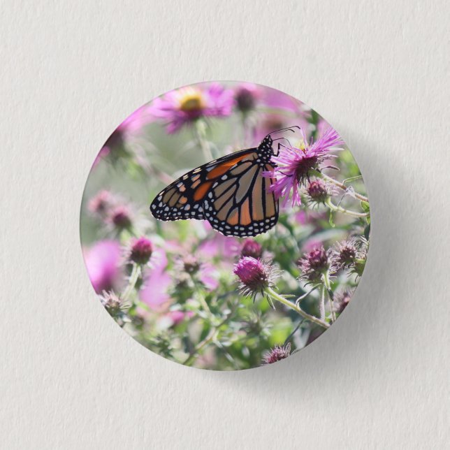 Butterfly and Purple Meadow Flowers 3 Cm Round Badge (Front)