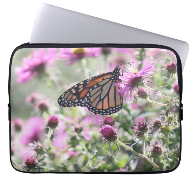 Butterfly and Purple Meadow Flowers Laptop Sleeve (Front)