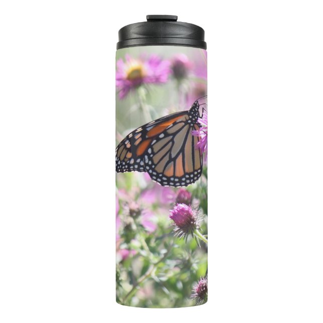 Butterfly and Purple Meadow Flowers Thermal Tumbler (Front)