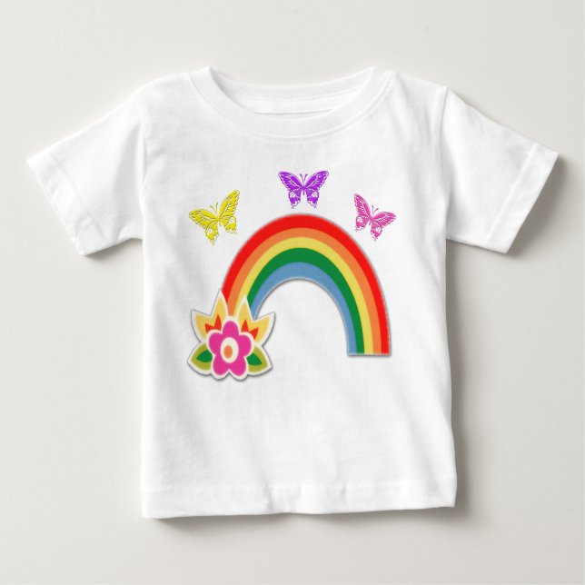 Butterfly and Rainbow T Shirt for Toddler Girls (Front)