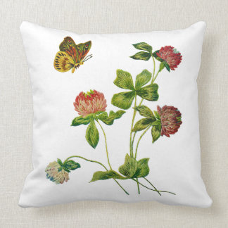Butterfly and Red Clover Faux Embroidery Pillow