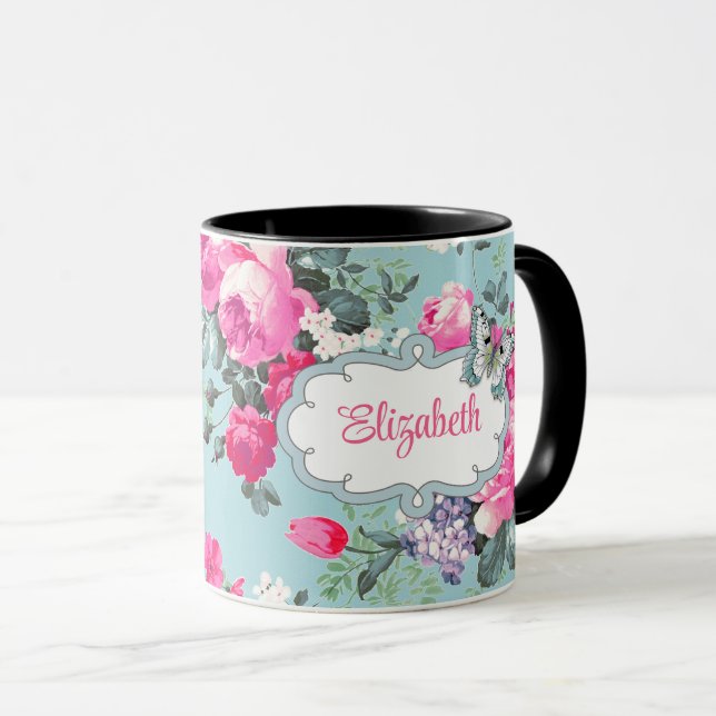 Butterfly and Roses | Custom Name Mother's Day  Mug (Front Right)