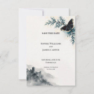 Butterfly and Scottish Castle Wedding Save The Date