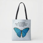 Butterfly and Scripture in Blue Tote Bag